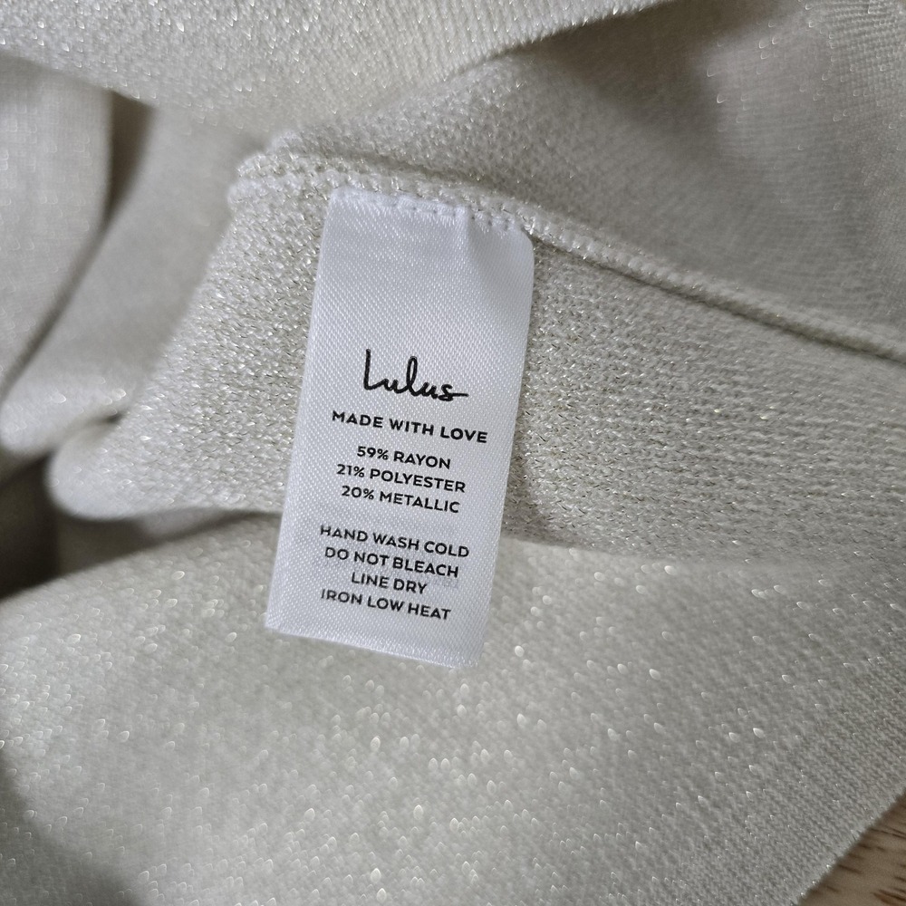 Lulus Dress Womens Medium White One‎ Shoulder Midi Knit Metallic Belted Party S - Picture 4 of 10